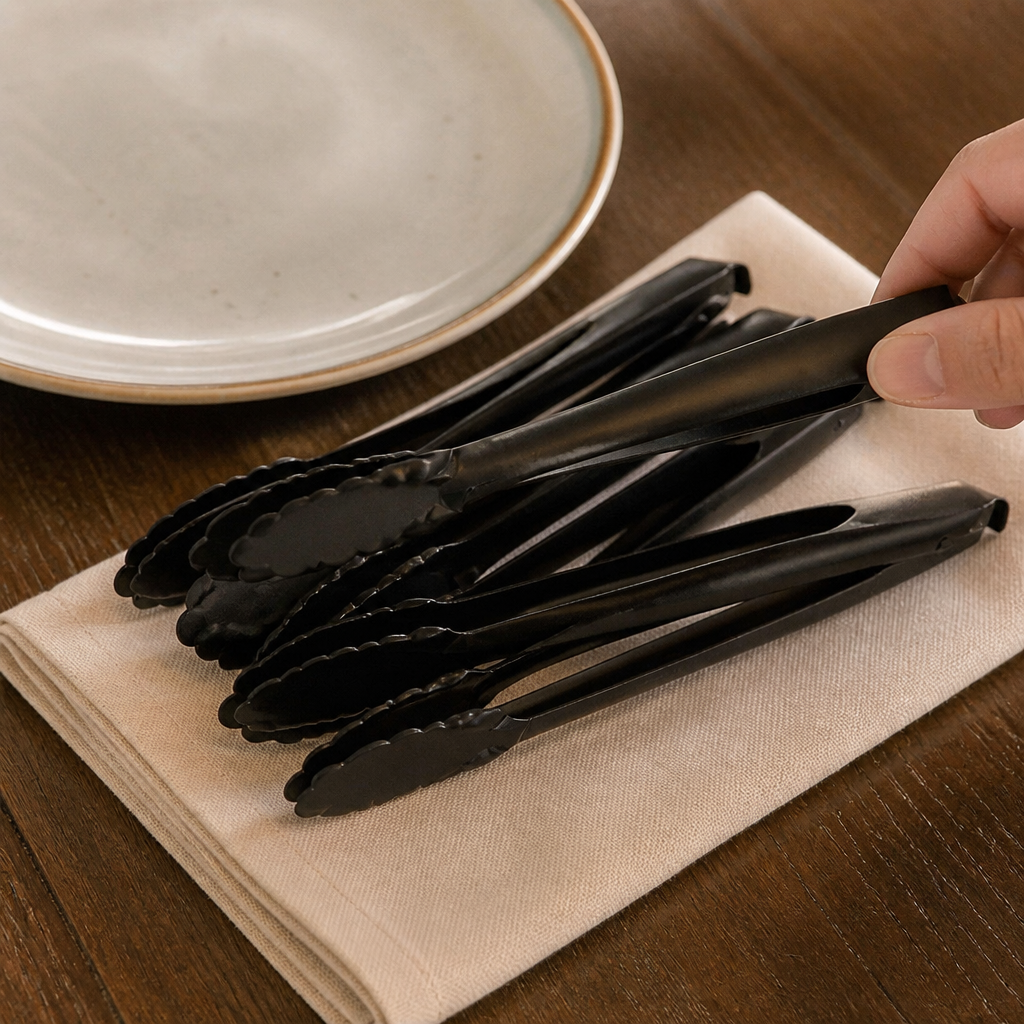 Commercial Tongs Black 6 Pack Stainless Steel Utensils