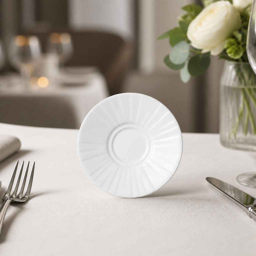 Commercial stackable saucers 117.5mm for food service, 12 pack