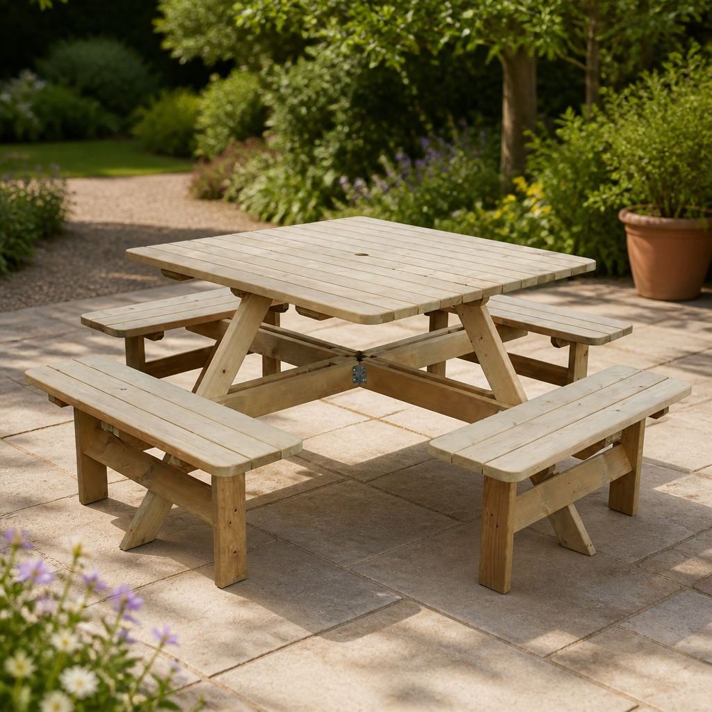 Commercial Wooden Picnic Table 6.5ft with Parasol Hole