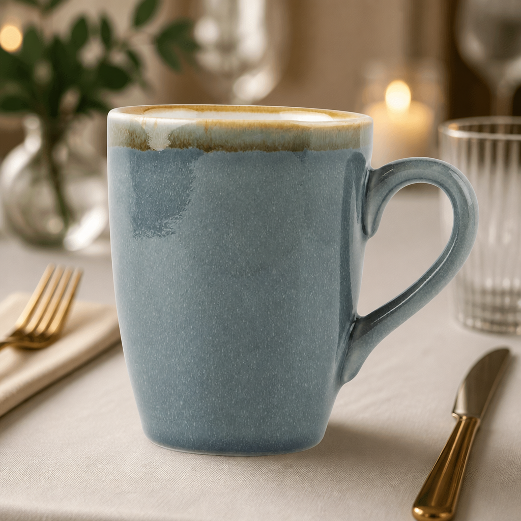 Commercial Porcelain Mugs 340ml Reactive Glaze 6 Pack