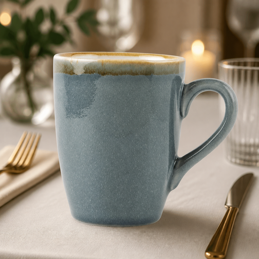 Commercial Porcelain Mugs 340ml Reactive Glaze 6 Pack