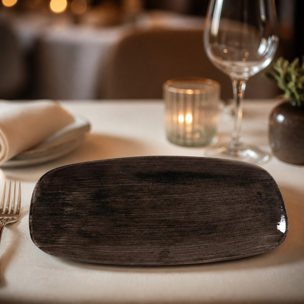 Commercial Rectangular Serving Plates 298mm Black 12 Pack