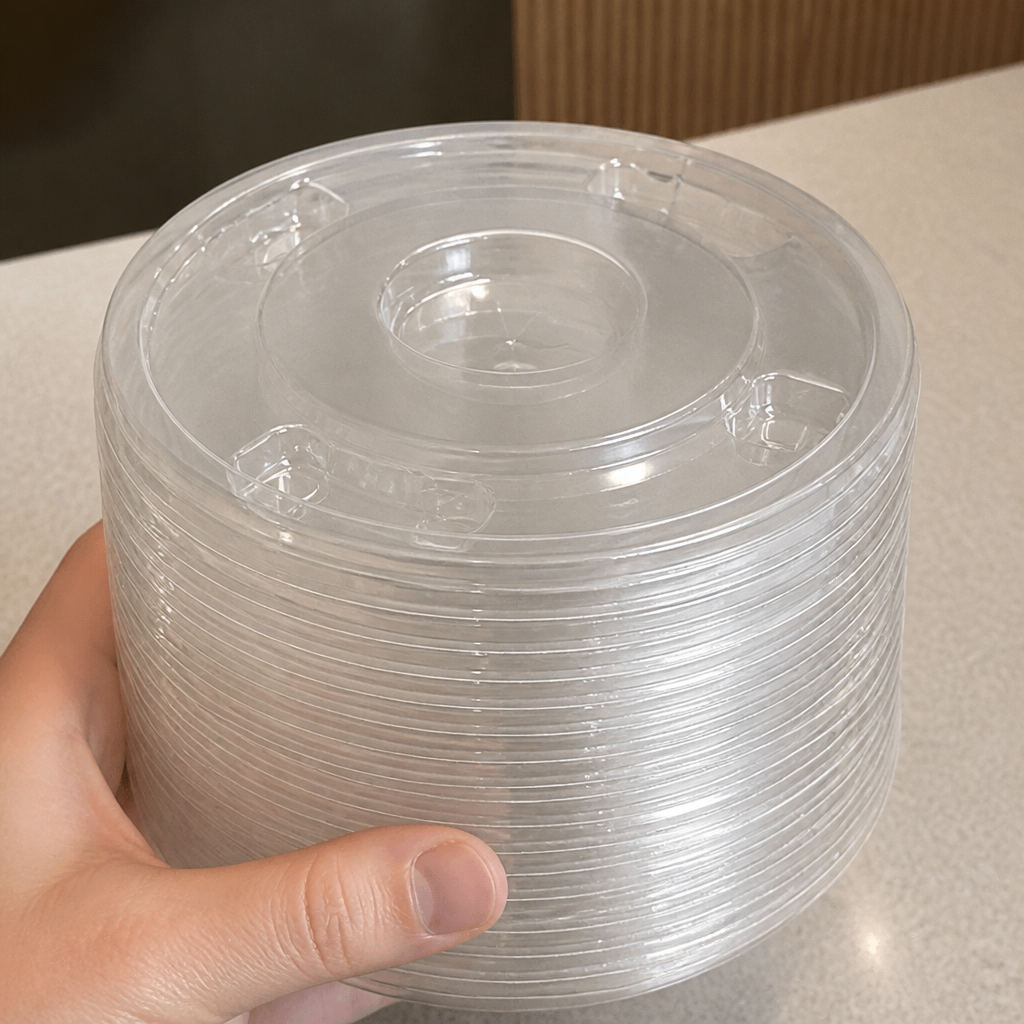 Compostable PLA cold cup flat lids for 12oz, 16oz, 20oz cups
