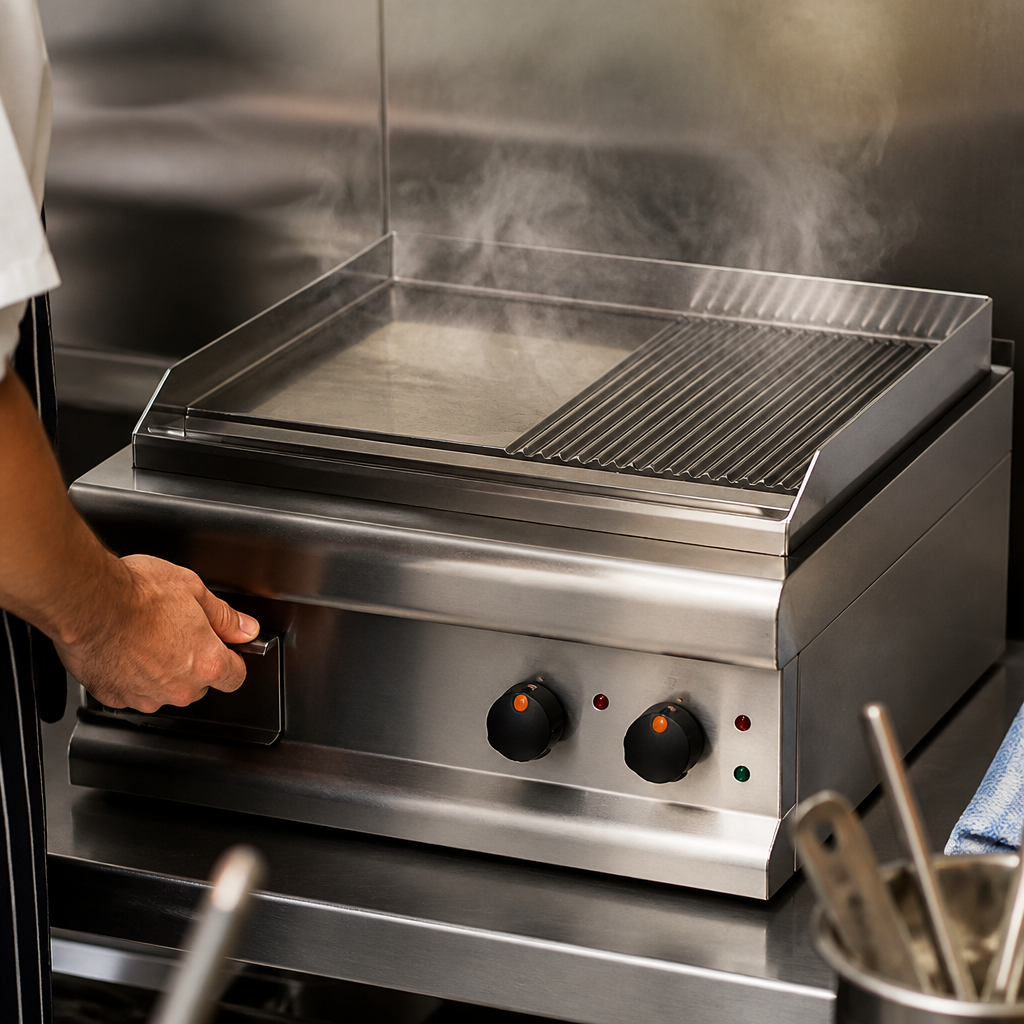 Commercial Half Ribbed Electric Griddle 600mm Dual Zone