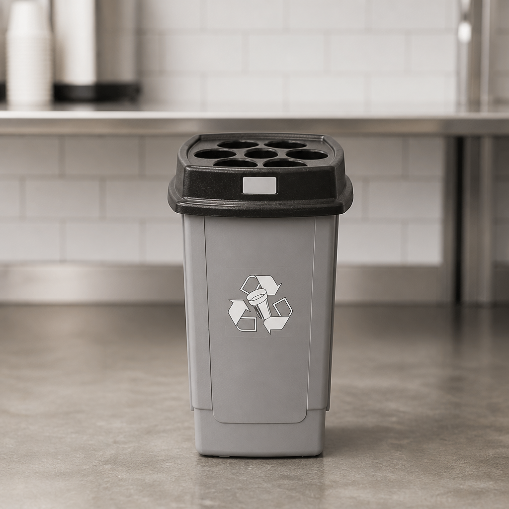 Commercial Cup Recycling Bin with 500 cup capacity in grey