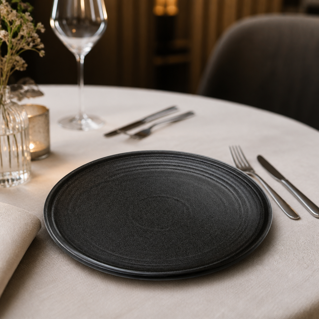 Commercial Textured Black Dinner Plates 270mm - 4 Pack