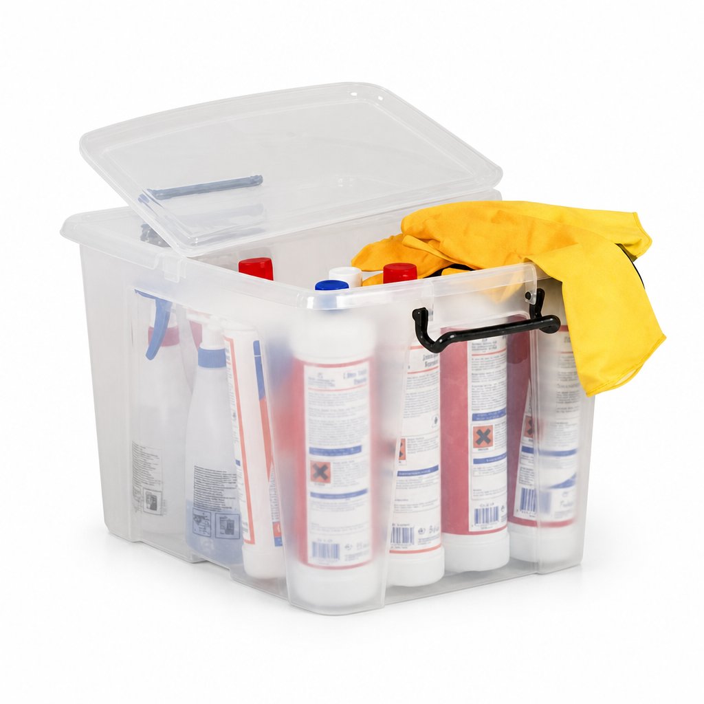 65L Plastic Storage Box with Folding Lid and Clip Handles