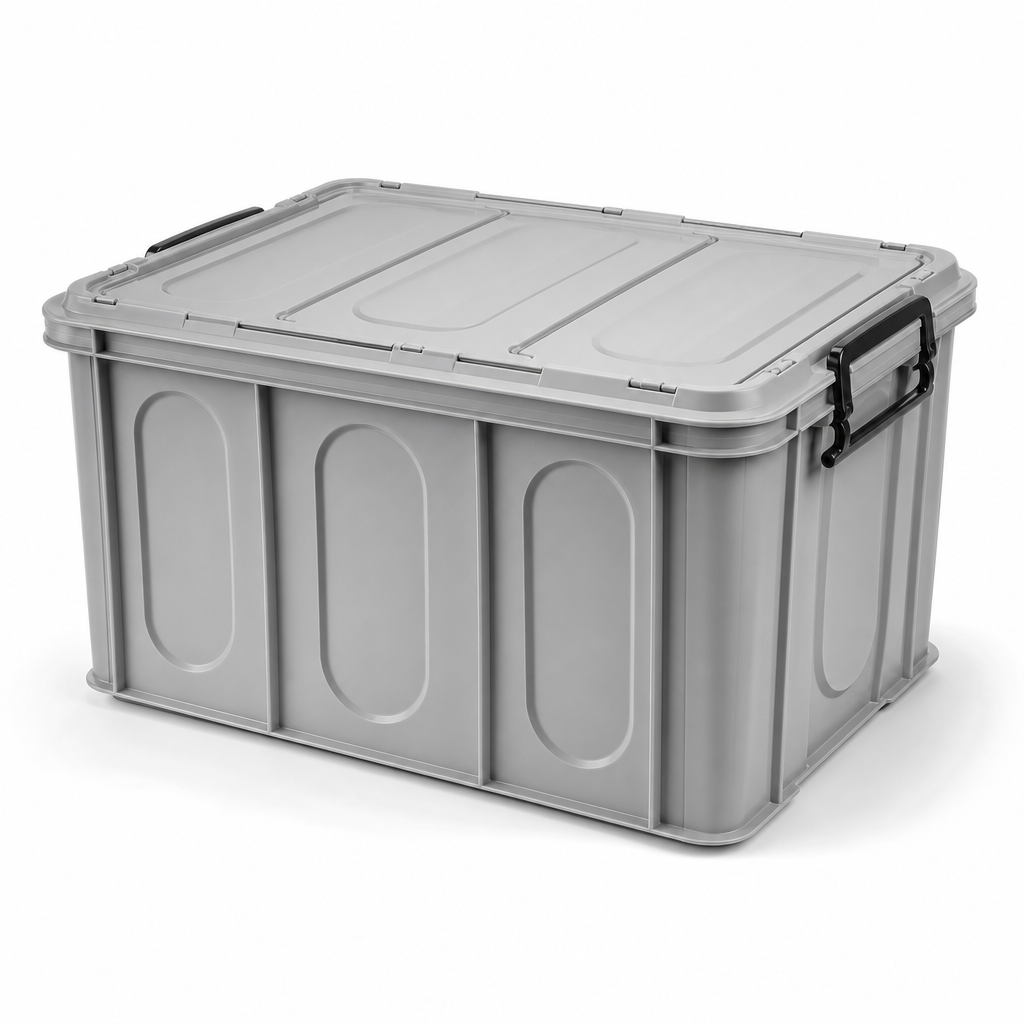 65L Plastic Storage Box with Folding Lid and Clip Handles