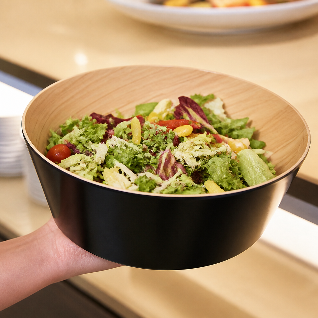 Commercial Melamine Serving Bowl 3.4Ltr Black Wood-Effect