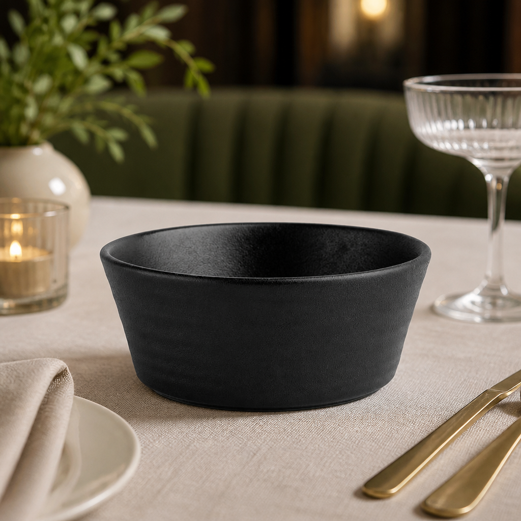Commercial Textured Black Salad Bowls 143mm 530ml 6 Pack