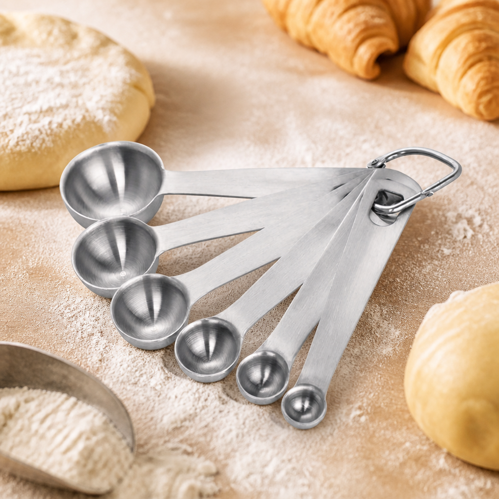 Set of 6 stainless steel commercial measuring spoons