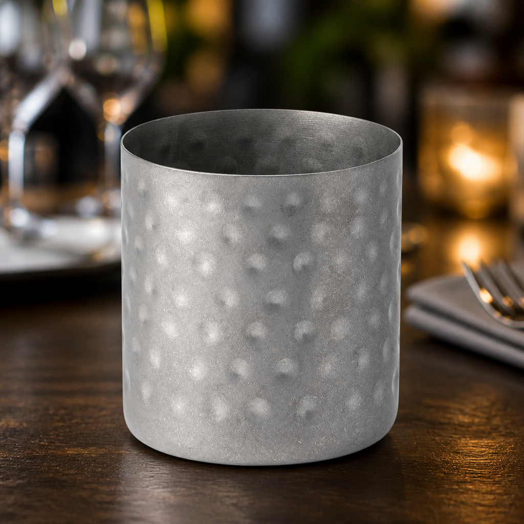 85mm Commercial Stainless Steel Hammered Chip Cups 12 Pack