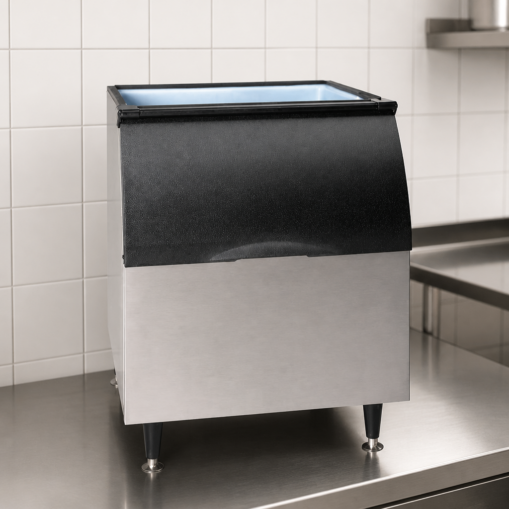 Commercial Ice Storage Bin with 166kg capacity in stainless steel
