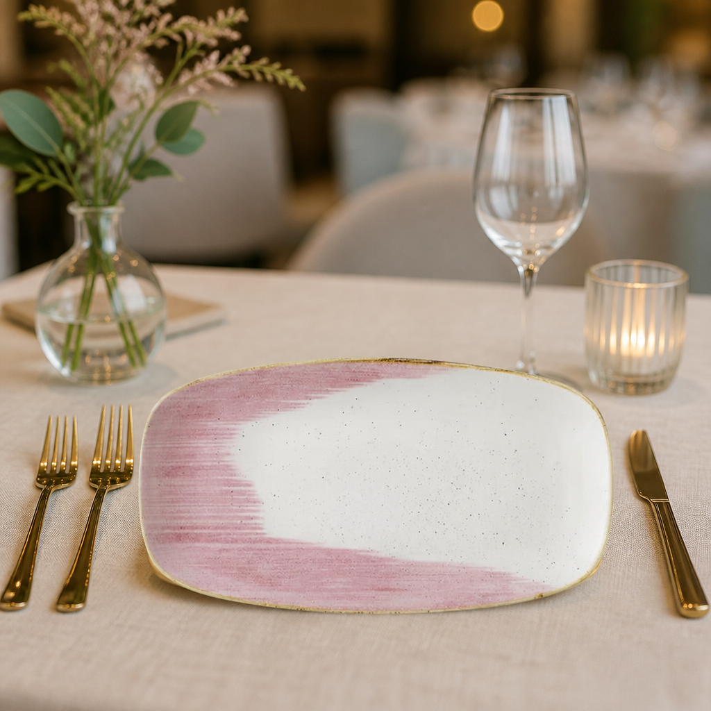Commercial Oblong Plates in Petal Pink 355x189mm (6 Pack)