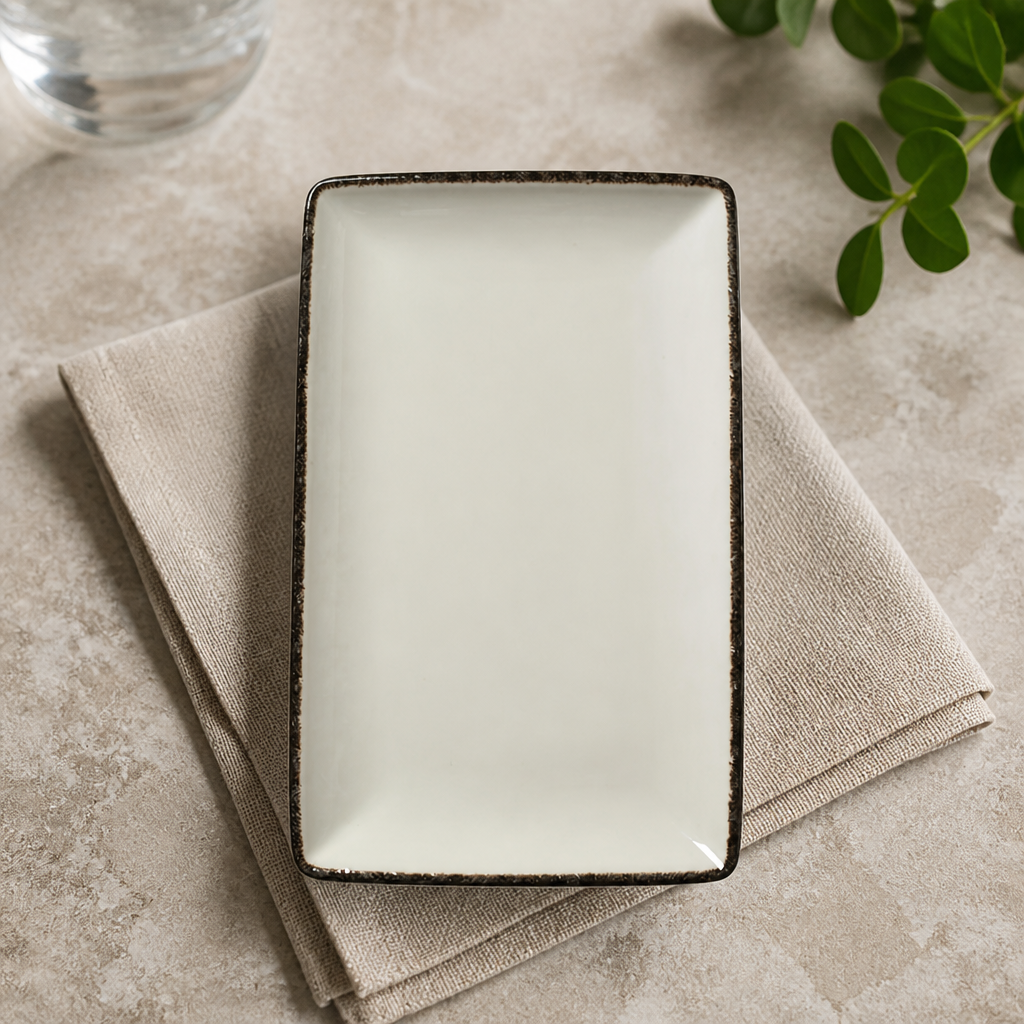Commercial Charcoal Dapple Rectangle Plates 270 x 167mm 6 Pack