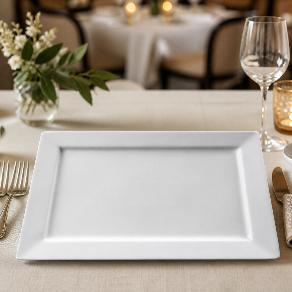 Commercial Wide Rim Rectangular Platter 400x295mm Porcelain