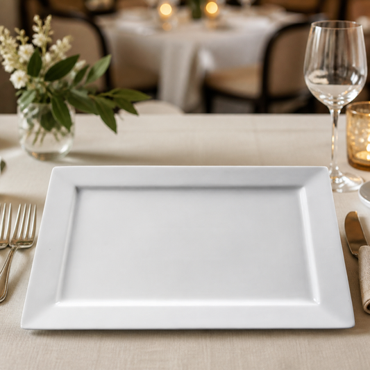 Commercial Wide Rim Rectangular Platter 400x295mm Porcelain