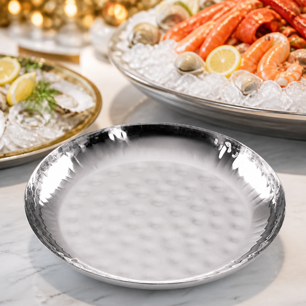 Commercial Seafood Serving Bowl 9.75" Hammered Stainless Steel