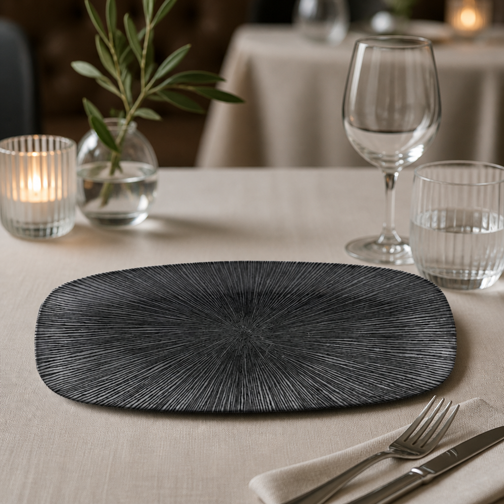 Commercial Oblong Chef's Plates Black 355x189mm 6 Pack