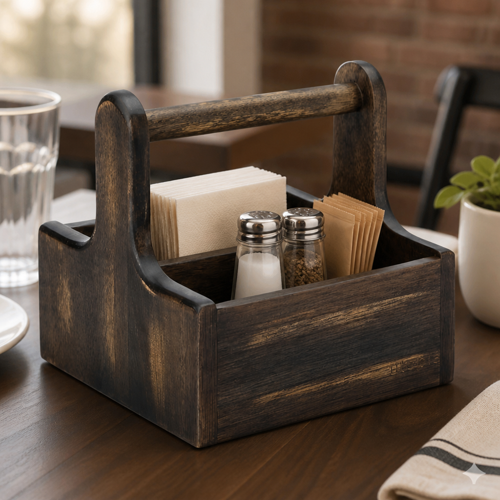 Commercial Wooden Condiment Holder Caddy Pack of Two Black