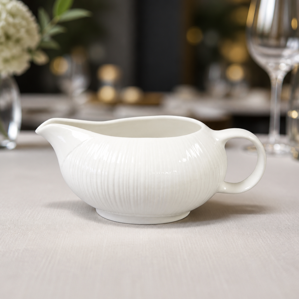 340ml Commercial Sauce Boat - Elegant Embossed Design - 6 Pack