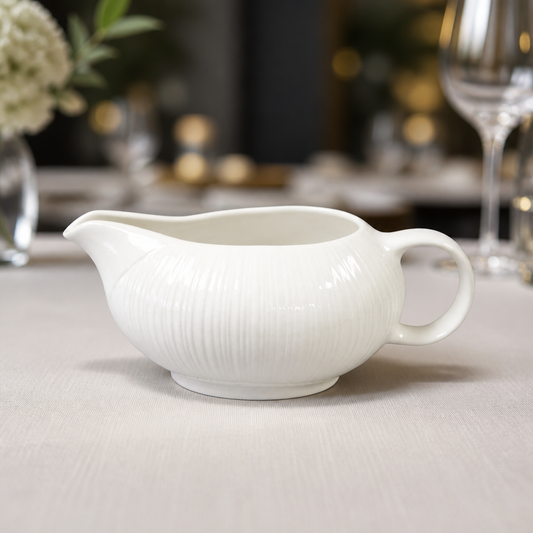 340ml Commercial Sauce Boat - Elegant Embossed Design - 6 Pack