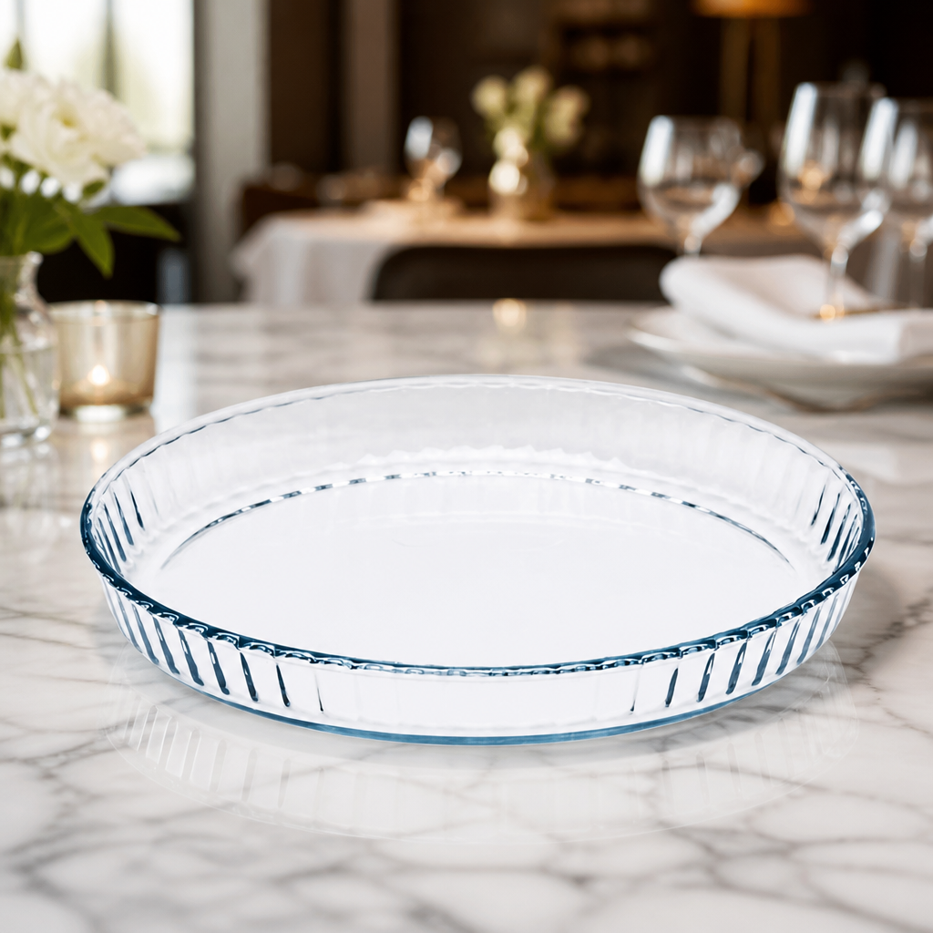 Commercial Glass Quiche Dish 280mm with fluted edge