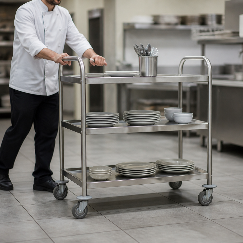 Large Commercial Stainless Steel 3 Tier Clearing Trolley
