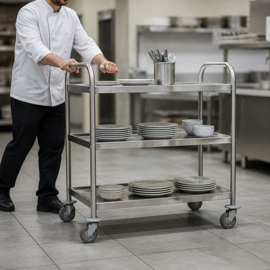 Large Commercial Stainless Steel 3 Tier Clearing Trolley