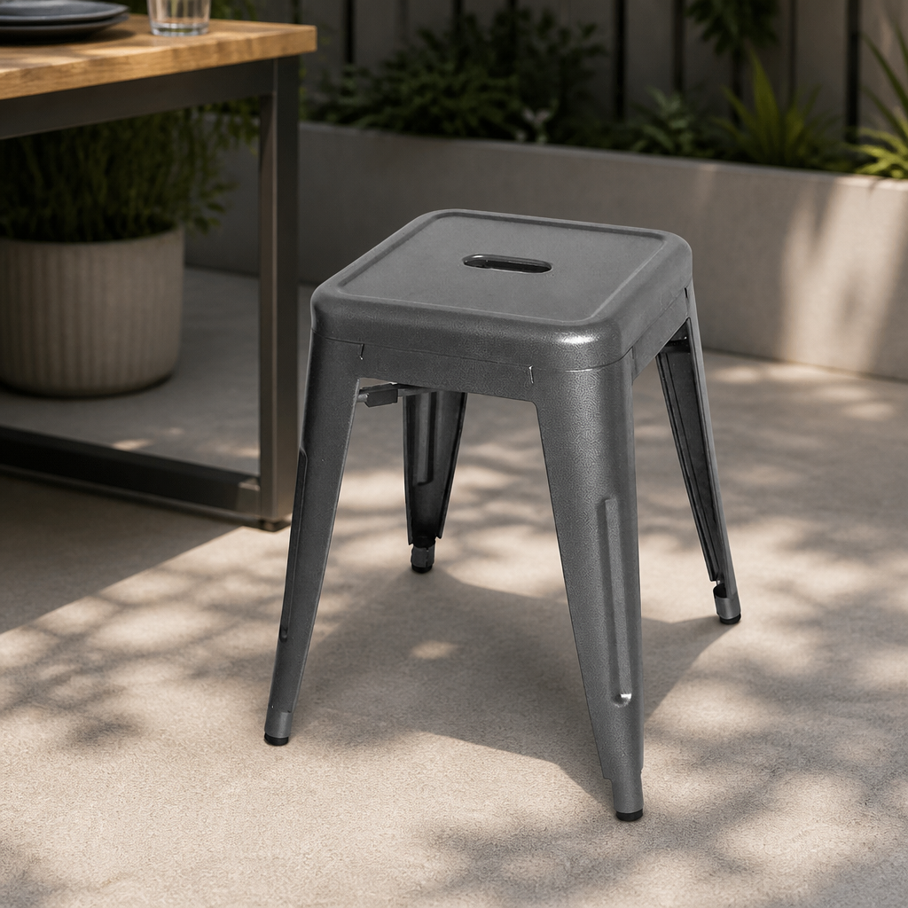 Commercial Low Steel Stools - Stackable Outdoor Seating (4 Pack)