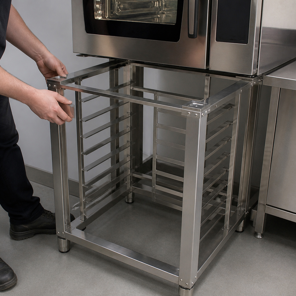 Combi Oven Stand for 7 x GN 1/1 Trays in a commercial kitchen