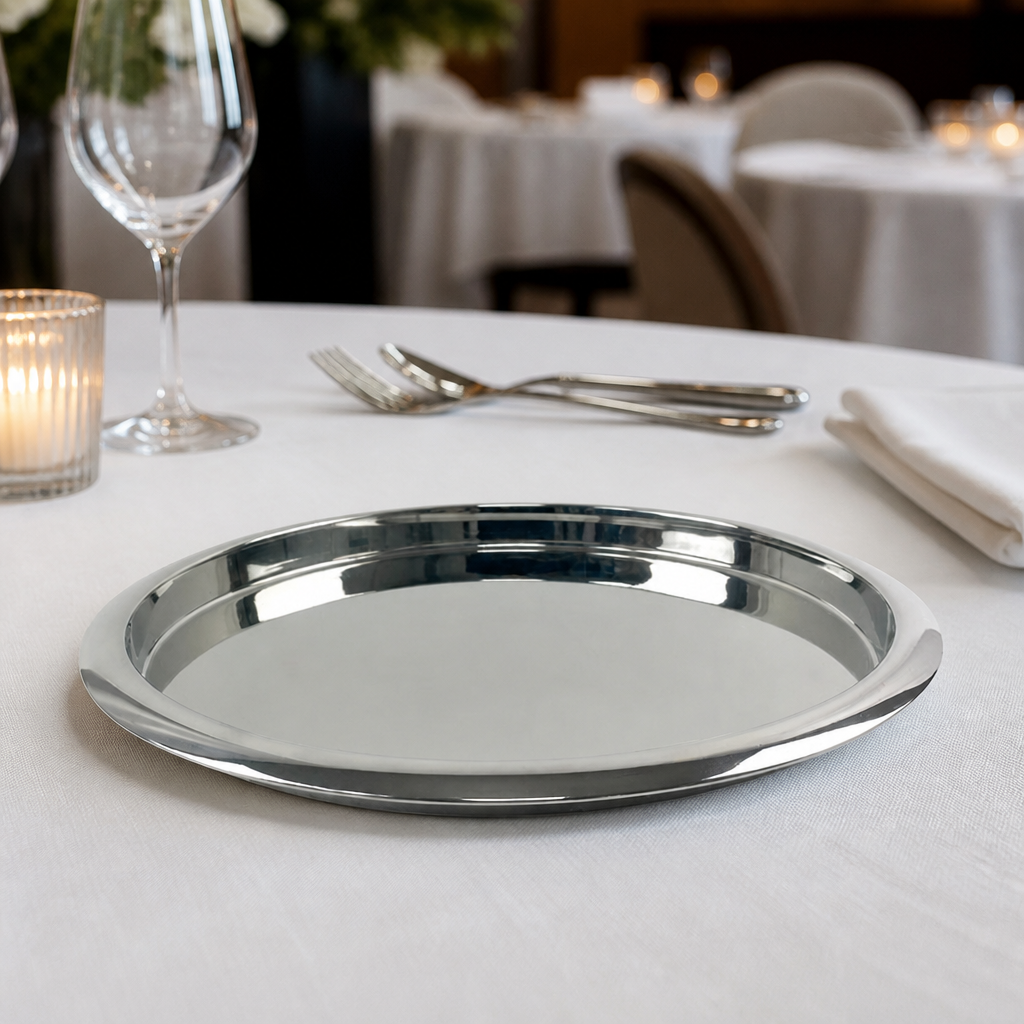 Commercial Stainless Steel Mirrored Round Tray 355mm