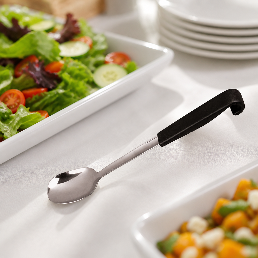 Commercial Stainless Steel Salad Spoon 220mm Black Handle