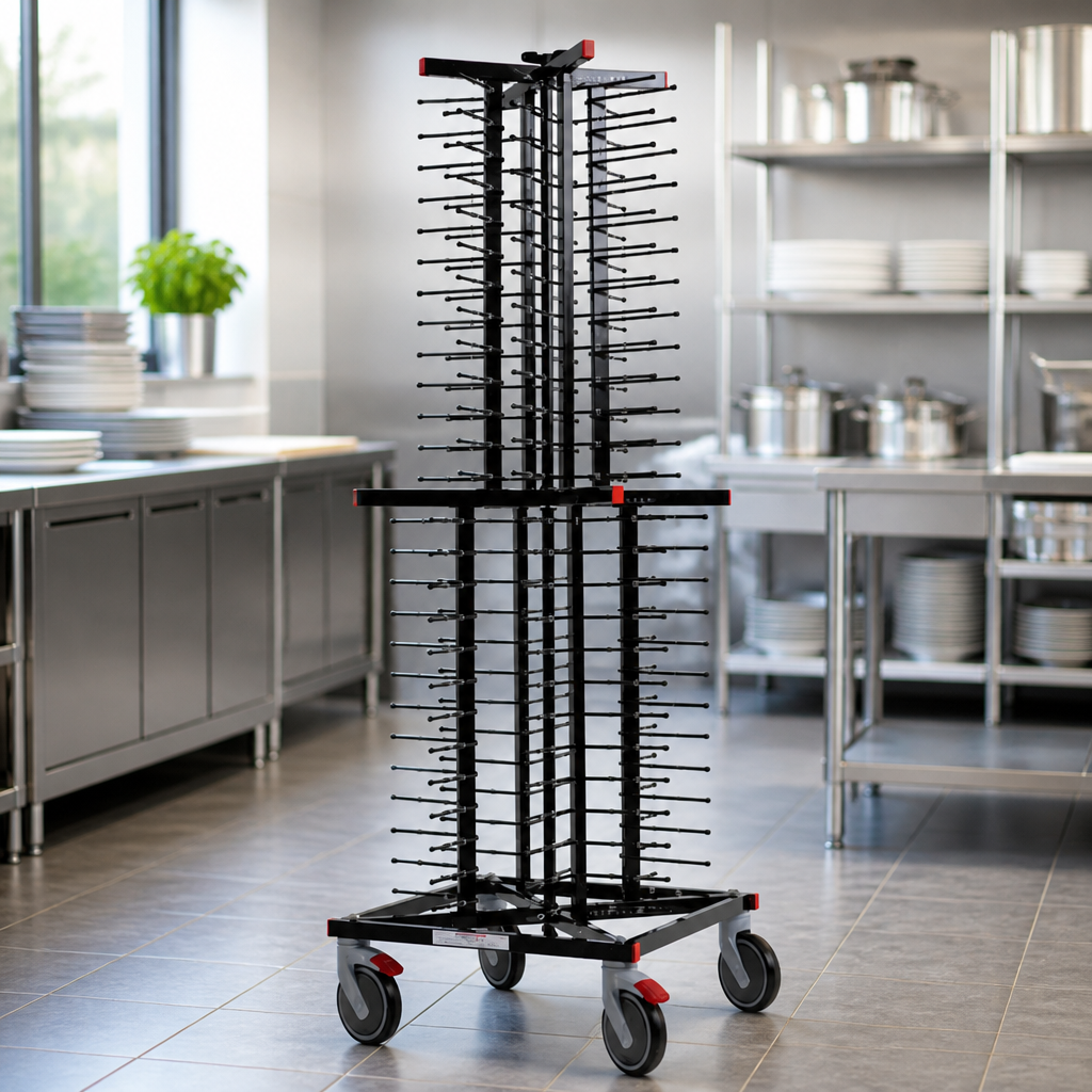 Commercial Mobile Plate Rack for 104 Plates with Swivel Wheels