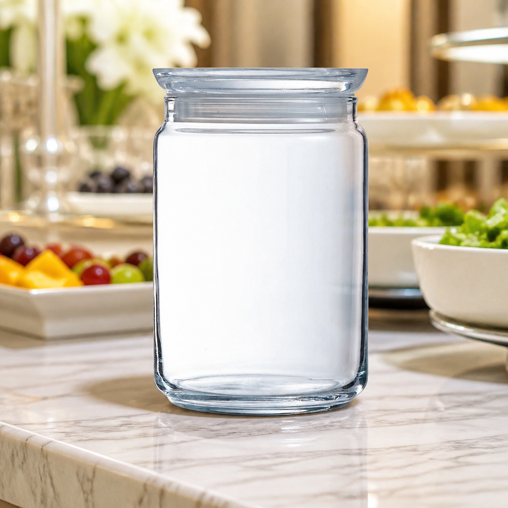 Pack of 6 airtight 1L commercial biscotti jars with glass lids