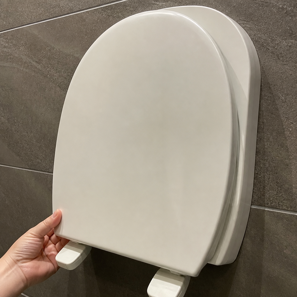 Commercial toilet seat with fixing system and hinges