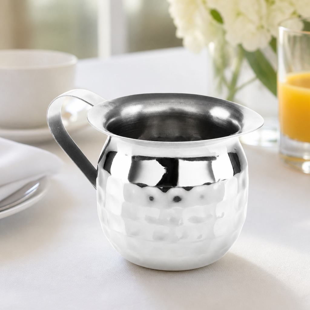 Commercial Hammered Stainless Steel Milk Jug 120ml 6 Pack
