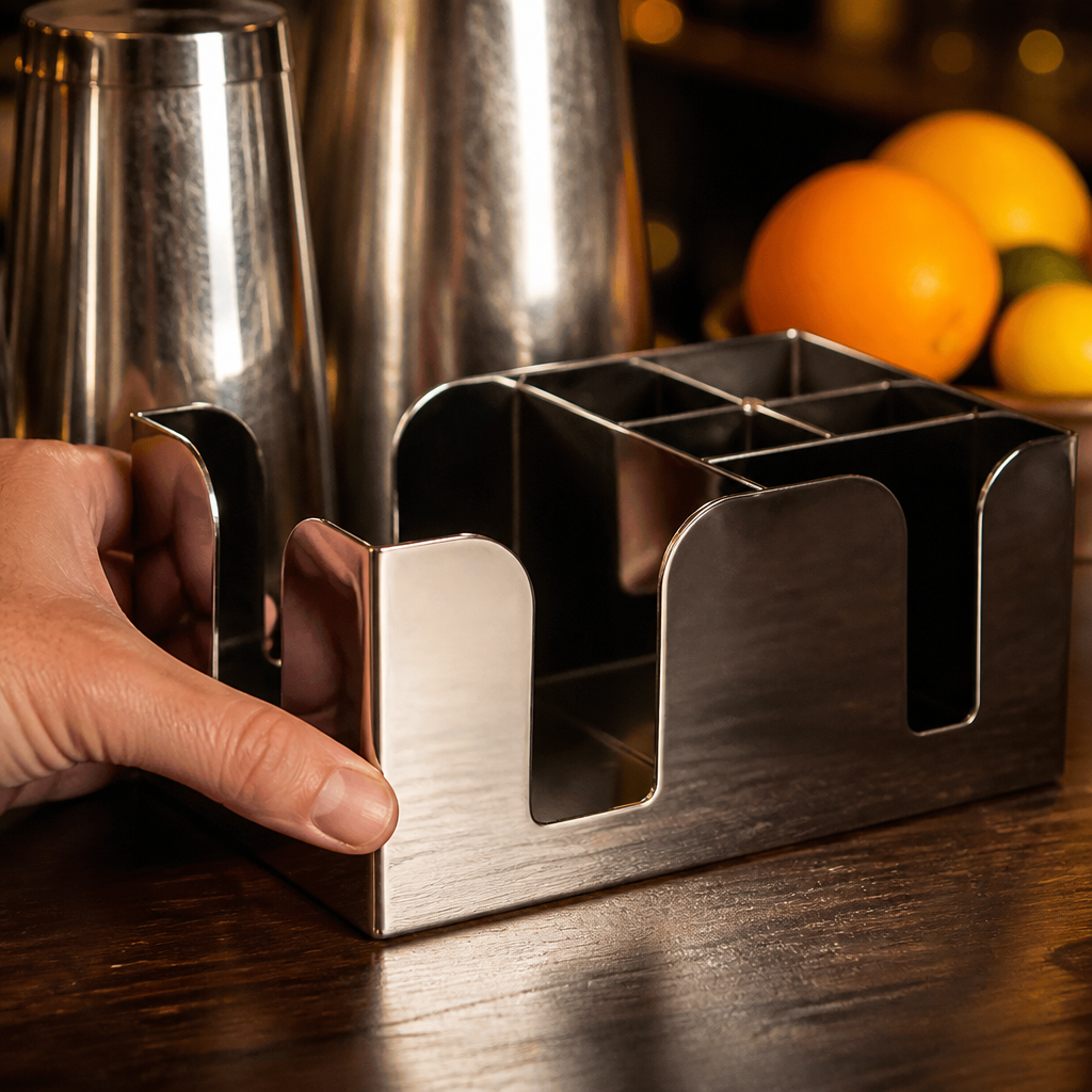 Commercial Chrome Bar Caddy for napkin dispensers and accessories