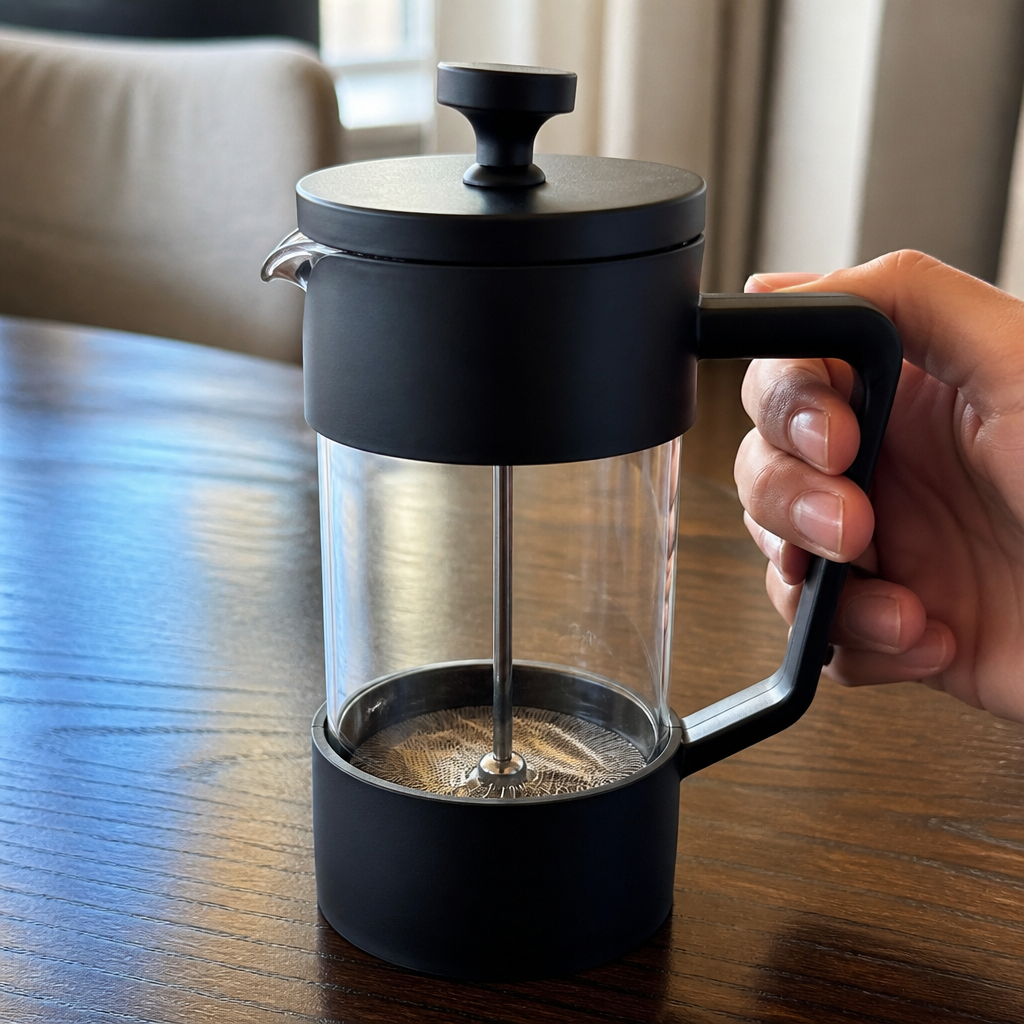 Commercial 3 Cup Cafetiere in black polypropylene and glass