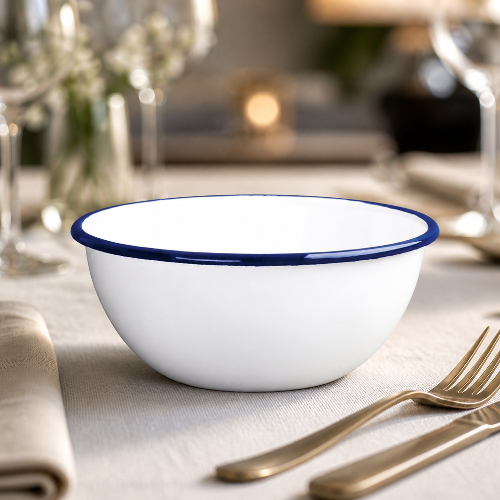 Set of 6 retro commercial enamel bowls 155mm