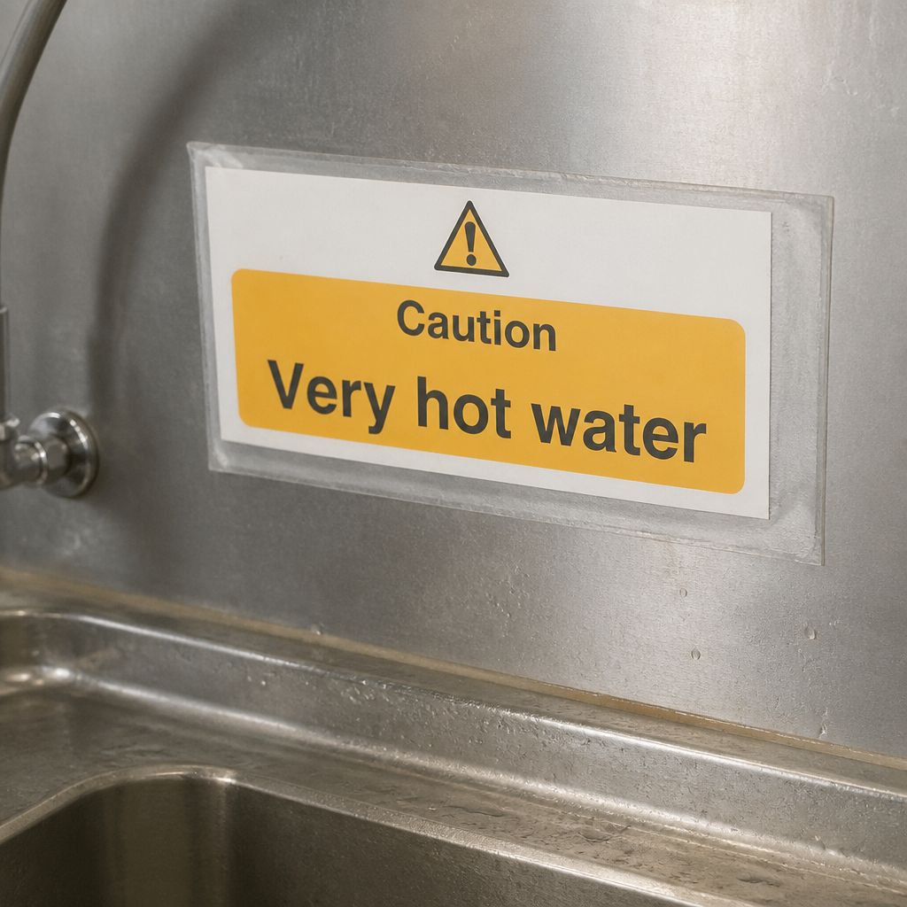 Commercial Hot Water Danger Sign 100x200mm Vinyl Safety Sign