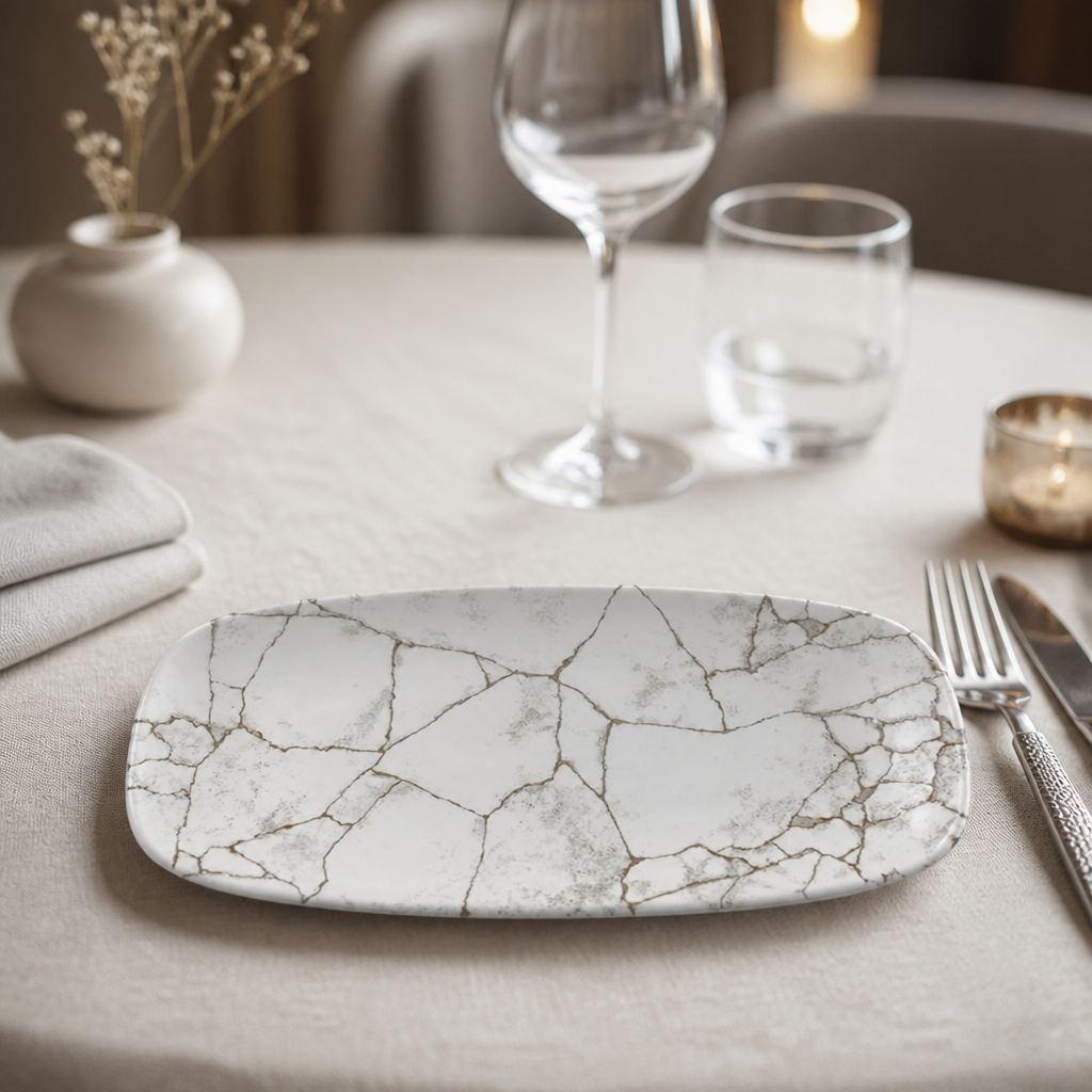 Commercial Kintsugi Oblong Plates Agate Grey 298x153mm 12 Pack