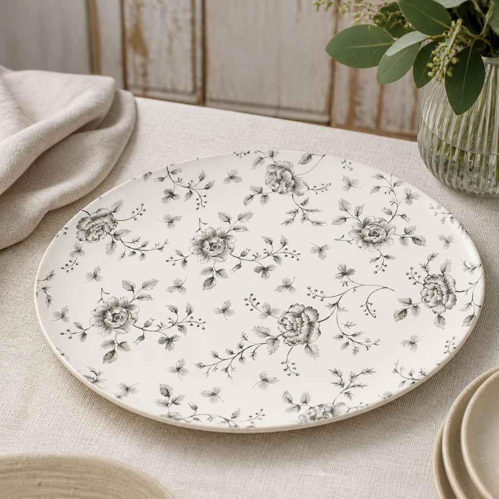 Commercial Oval Coupe Plates 317mm Vintage Rose Pattern 6 Pack