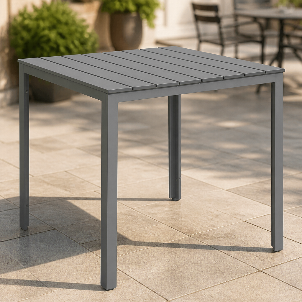 Commercial Outdoor Table 780mm Grey Slatted HDPE Design