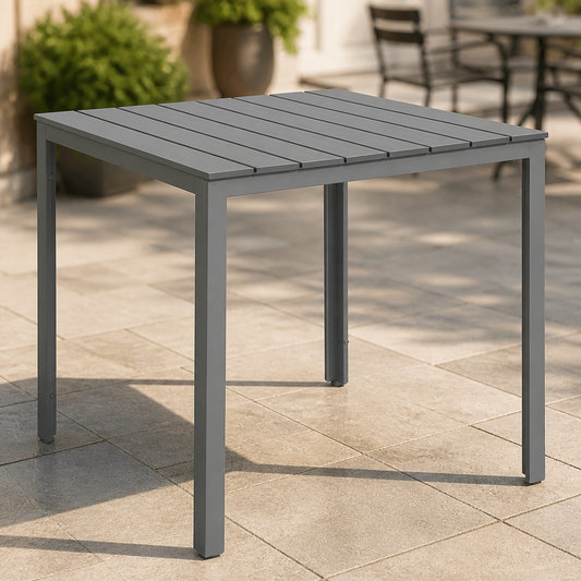 Commercial Outdoor Table 780mm Grey Slatted HDPE Design