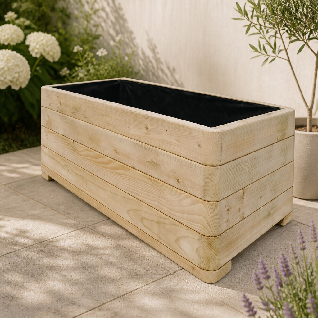 Commercial Rectangular Planter 135L Capacity Natural Timber