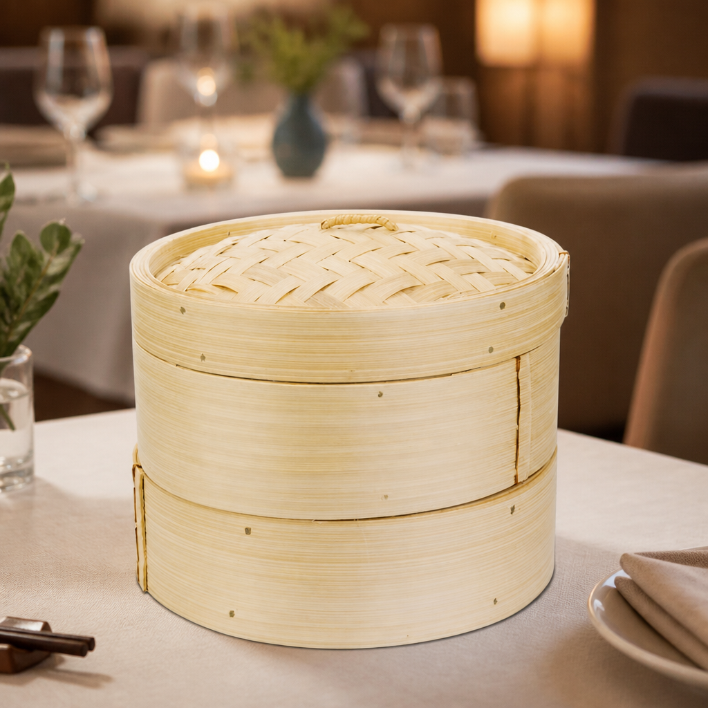 Commercial Bamboo Food Steamer 203mm 1.4Ltr Serving Basket