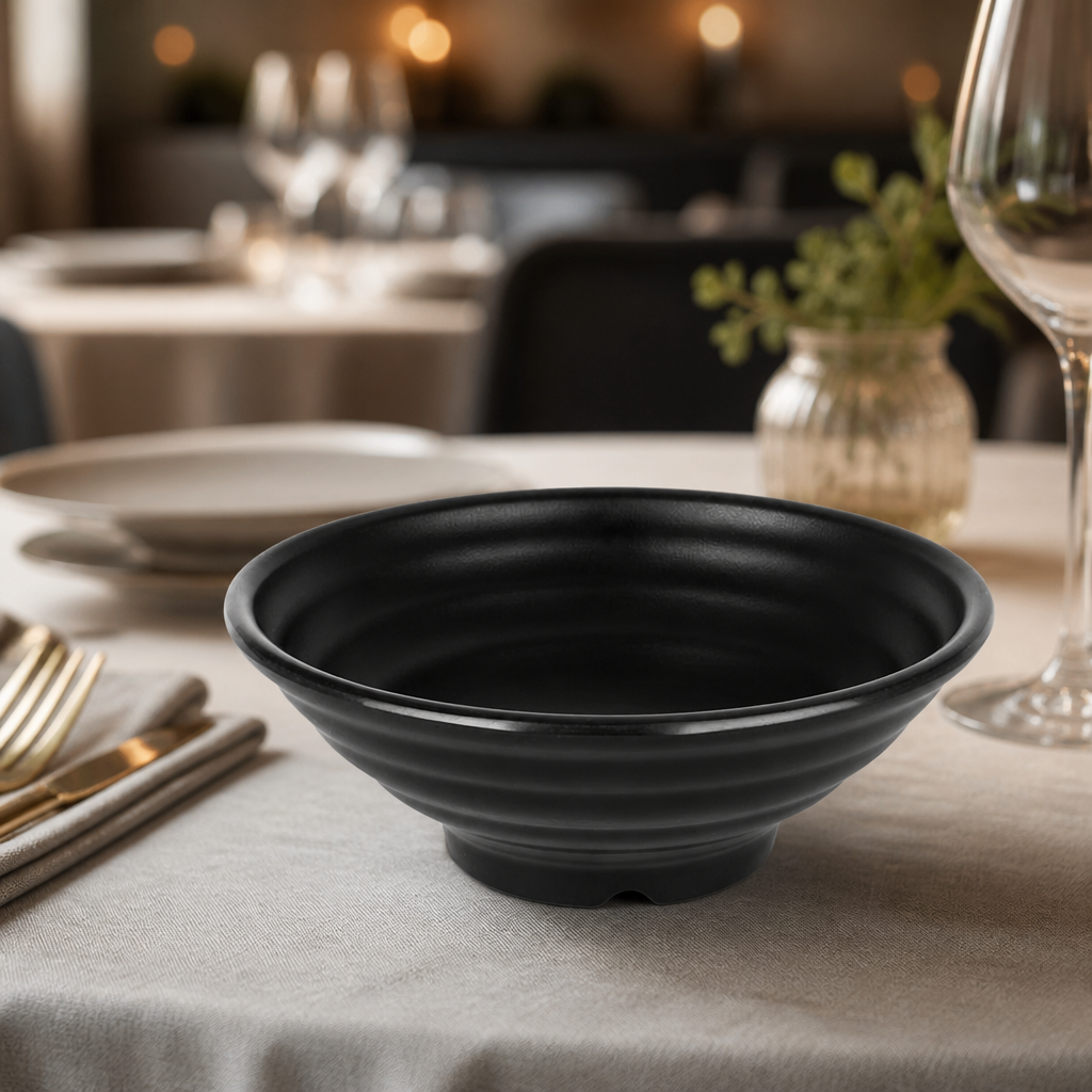 Commercial Melamine Large Bowls 225mm Black 4 Pack
