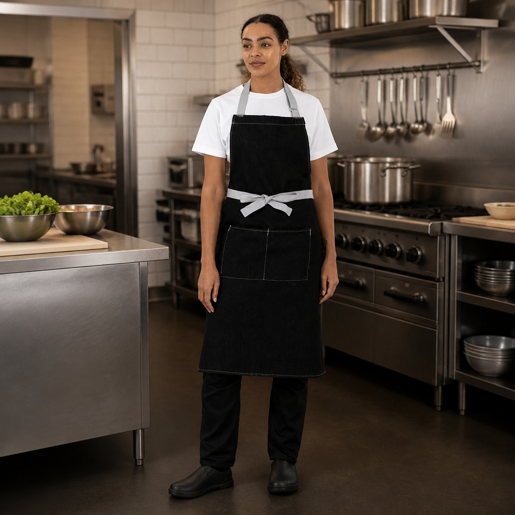 Commercial black denim bib apron 700mm x 1000mm