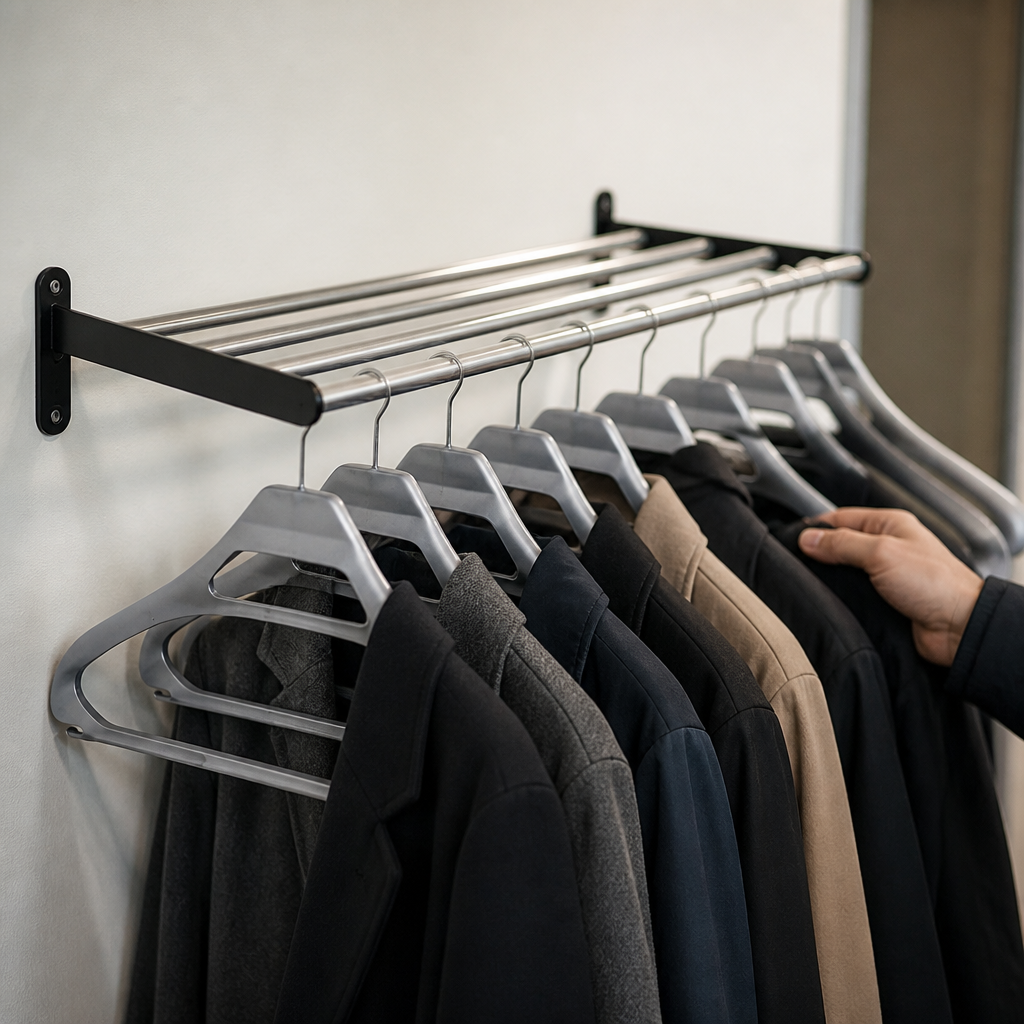 Wall-Mounted Coat Rack with 10 Anti-Theft Hangers 800mm Wide